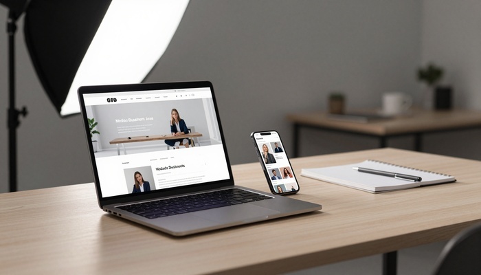 Open laptop with a website page beside a smartphone with a social media feed on a desk | لپ‌تاپ با صفحه سایت کنار گوشی با فید شبکه اجتماعی روی میز