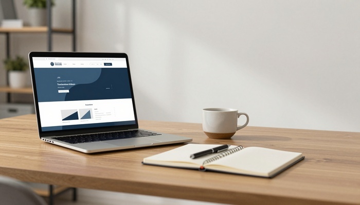 Laptop, notebook, and coffee on a tidy desk | لپ‌تاپ، دفترچه و قهوه روی میز مرتب